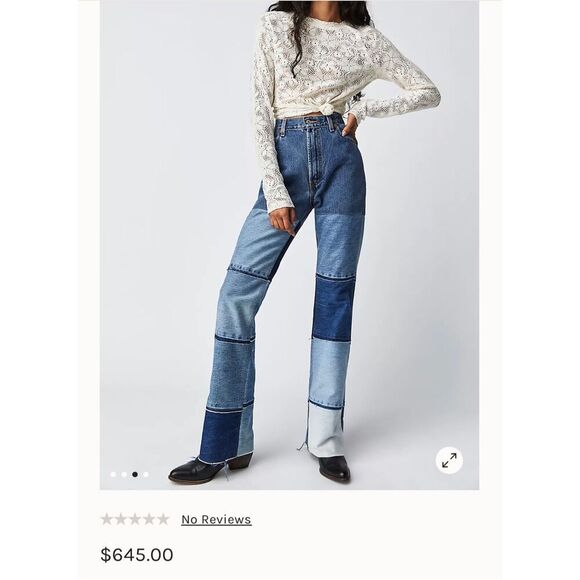 Free People Breyer And Eliot Distressed Patchwork Flare Jeans Blue Size 23